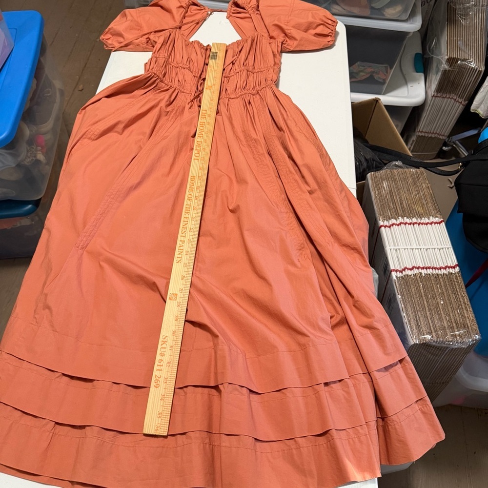 Ulla Johnson Midi Puff-Sleeve Palma Dress Orange Rust Size 4 G2 - Picture 9 of 10